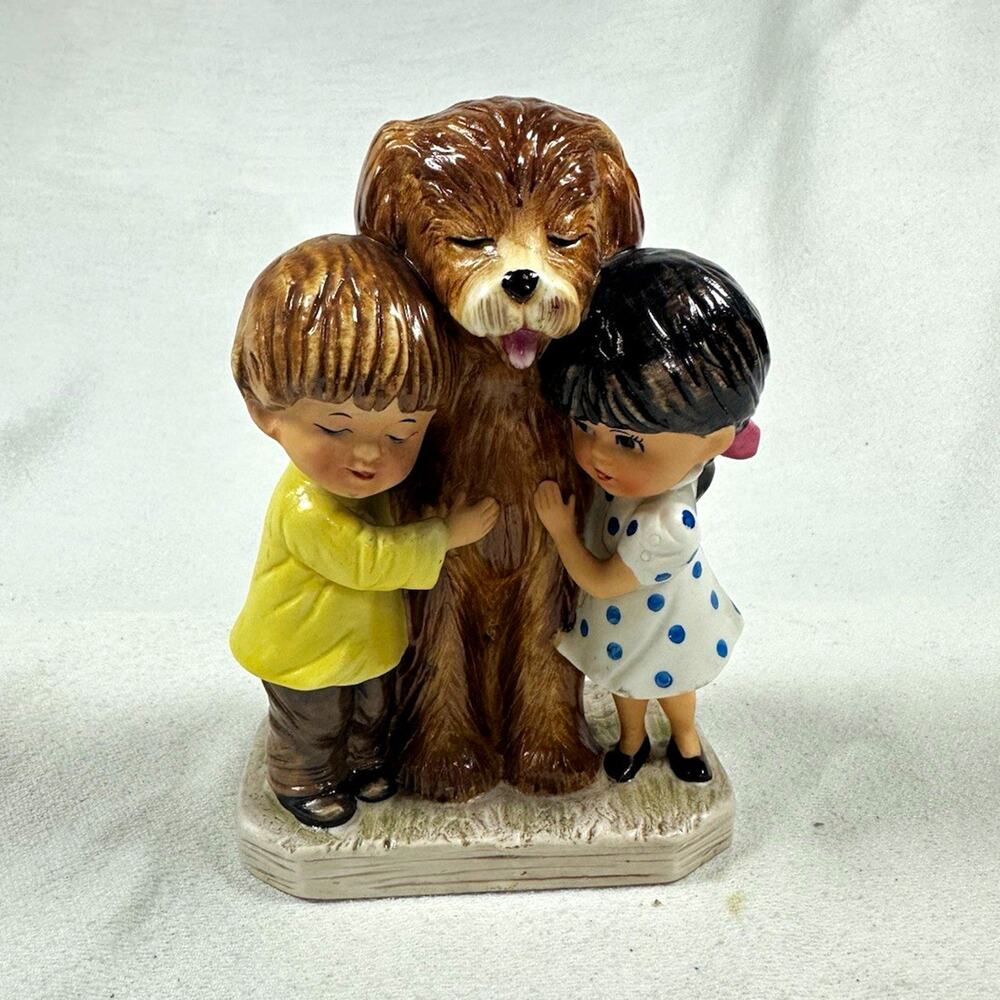 Gorham Moppets Fran Hart 1973 Ceramic Kids Hugging Dog Figurine 6in Glossy